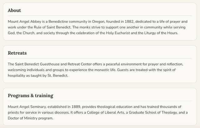 Community profile with About, Retreats, and Programs sections